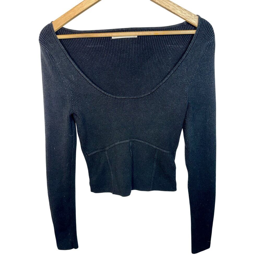 Abercrombie & Fitch Black Knit Long Sleeve Crop Top Blouse Sweater Womens Size M